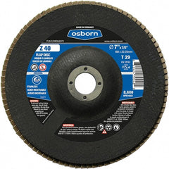 Osborn - 40 Grit, 7" Disc Diam, 7/8" Center Hole, Type 29 Zirconia Alumina Flap Disc - 8,600 Max RPM, Fiberglass Backing, Arbor Attaching System, Coated - Exact Tooling