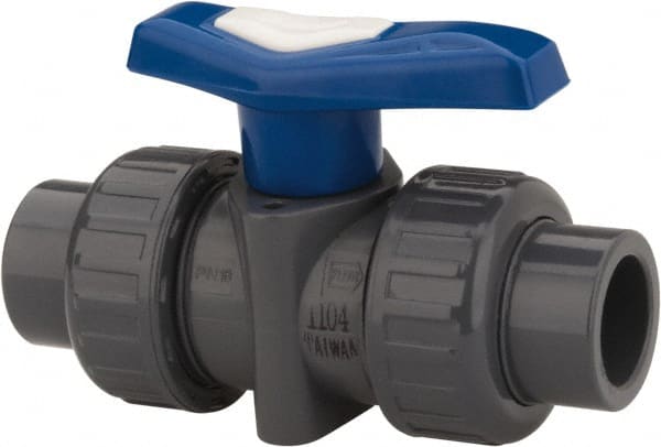 Simtech - 4" Pipe, Full Port, CPVC True Union Design Ball Valve - Inline - Two Way Flow, FNPT x FNPT Ends, Tee Handle, 150 WOG - Exact Tooling