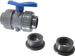 Simtech - 2" Pipe, Full Port, PVC True Union Design Ball Valve - Inline - Two Way Flow, FNPT x FNPT (with Socket Adapter) Ends, Tee Handle, 232 WOG - Exact Tooling