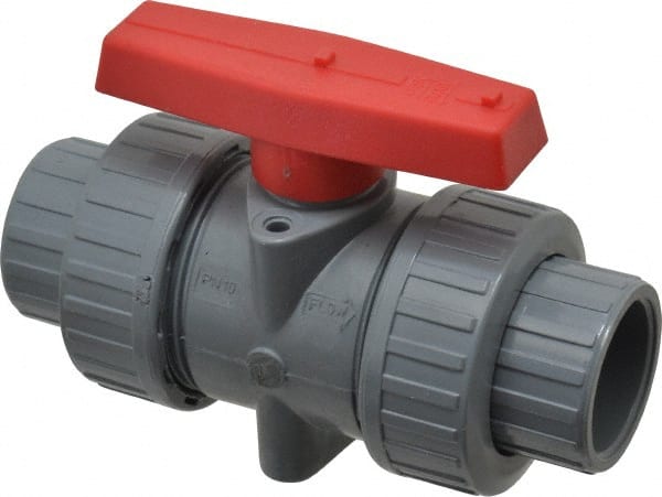 Simtech - 1" Pipe, Full Port, CPVC True Union Design Ball Valve - Inline - Two Way Flow, FNPT x FNPT (with Socket Adapter) Ends, Tee Handle, 232 WOG - Exact Tooling