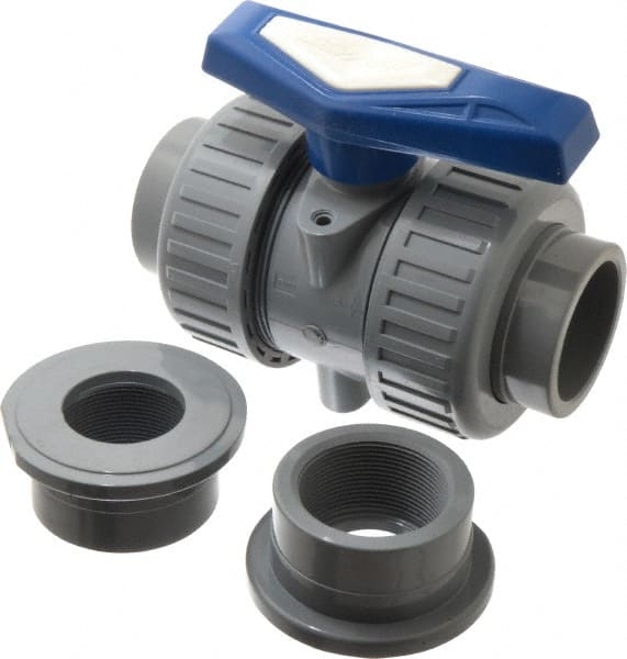 Simtech - 2" Pipe, Full Port, CPVC True Union Design Ball Valve - Inline - Two Way Flow, FNPT x FNPT (with Socket Adapter) Ends, Tee Handle, 232 WOG - Exact Tooling