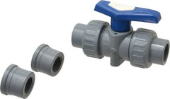 Simtech - 1/2" Pipe, Full Port, CPVC True Union Design Ball Valve - Inline - Two Way Flow, FNPT x FNPT (with Socket Adapter) Ends, Tee Handle, 232 WOG - Exact Tooling