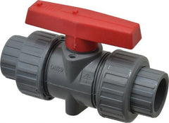 Simtech - 3/4" Pipe, Full Port, CPVC True Union Design Ball Valve - Inline - Two Way Flow, FNPT x FNPT (with Socket Adapter) Ends, Tee Handle, 232 WOG - Exact Tooling