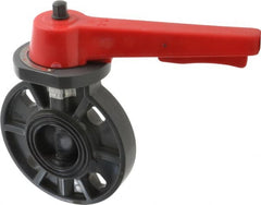 Simtech - 2" Pipe, Wafer Butterfly Valve - Lever Handle, PVC Body, EPDM Seat, 150 WOG, Polypropylene Disc, Stainless Steel Stem - Exact Tooling