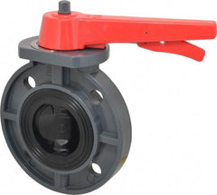 Simtech - 3" Pipe, Wafer Butterfly Valve - Lever Handle, PVC Body, EPDM Seat, 150 WOG, Polypropylene Disc, Stainless Steel Stem - Exact Tooling