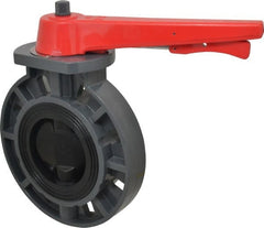 Simtech - 4" Pipe, Wafer Butterfly Valve - Lever Handle, PVC Body, EPDM Seat, 150 WOG, Polypropylene Disc, Stainless Steel Stem - Exact Tooling