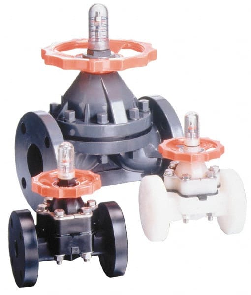 Simtech - 1-1/2" Pipe, 150 Max psi, Diaphragm Valve - Flanged End Connection, PVC, Viton Seal - Exact Tooling