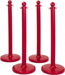 PRO-SAFE - 41" High, 3" Pole Diam, Warning Post - 16" Base Diam, Round Plastic Base, Red Plastic Post, For Outdoor Use - Exact Tooling