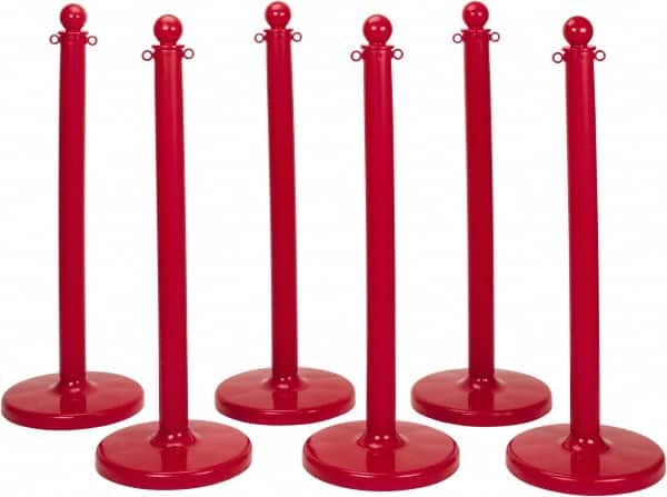PRO-SAFE - 40" High, 2-1/2" Pole Diam, Warning Post - 14" Base Diam, Round Plastic Base, Red Plastic Post, For Outdoor Use - Exact Tooling