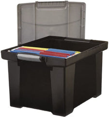 Storex - 1 Compartment, 18-1/2" Wide x 10-7/8" High x 14-1/4" Deep, Portable Storage Box - Plastic, Black/Silver - Exact Tooling