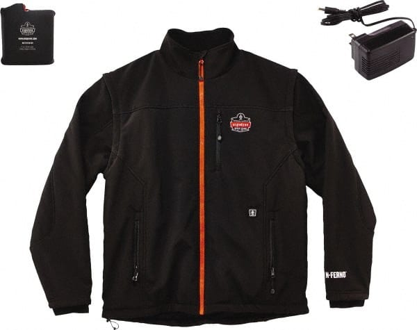 Ergodyne - Size 3XL Heated & Cold Weather Jacket - Black, Polyester, Zipper Closure, 50 to 54" Chest - Exact Tooling