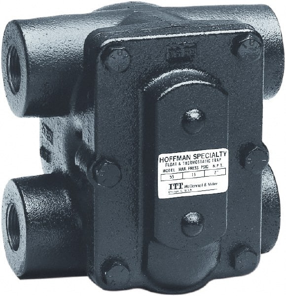 Hoffman Speciality - 2 Port, 1-1/2" Pipe, Stainless Steel Float & Thermostatic Steam Trap - 75 Max psi - Exact Tooling