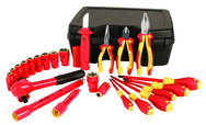 Insulated 1/2" Drive Inch Socket Set with 3/8" - 1" Sockets; 2 Extension Bars; 1/2" Ratchet; Knife; Slotted & Phillips; 3 Pliers/Cutters in Storage Box. 24 Pieces - Exact Tooling