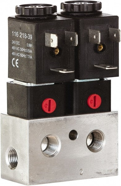 ARO/Ingersoll-Rand - 1/8", CAT Series 3-Way 2-Position Bar Manifold Stacking Solenoid Valve - 24 VDC, 0.062 CV Rate, 3.275" High x 3" Long - Exact Tooling