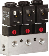 ARO/Ingersoll-Rand - 1/8", CAT Series 3-Way 2-Position Bar Manifold Stacking Solenoid Valve - 24 VDC, 0.062 CV Rate, 3.275" High x 4" Long - Exact Tooling