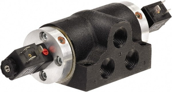ARO/Ingersoll-Rand - 1/2" Inlet x 1/2" Outlet, Solenoid Actuator, Solenoid Return, 3 Position, Body Ported Solenoid Air Valve - 90 CFM, 24 VDC Input, 2.57 CV, 4 Way, 150 psi, 180° Max Temp, -10° Min Temp - Exact Tooling