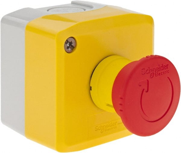 Square D - Extended Mushroom Head, Pushbutton Switch Only - Round, Red Pushbutton, Nonilluminated, Shock and Vibration Resistant - Exact Tooling