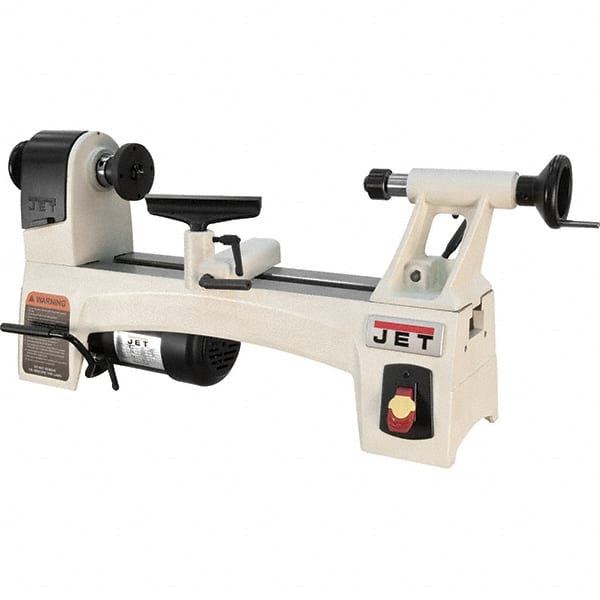 Jet - 24 Position, 10" Swing, 15-1/2" Distance Between Center, Cast Iron Woodworking Lathe - 2MT Head/Tailstock, 3/8" Spindle Hole, 3" Face Plate, 500 to 3,975 RPM - Exact Tooling