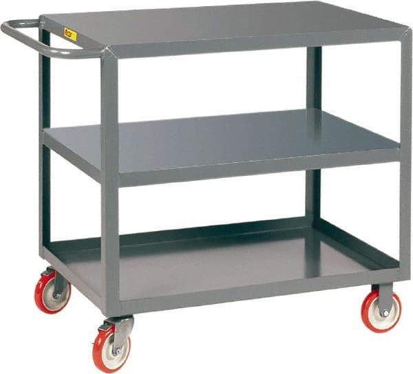 Little Giant - 1,200 Lb Capacity, 24" Wide x 48" Long x 35" High Service Cart - 3 Shelf, Steel, 2 Rigid/2 Swivel Casters - Exact Tooling