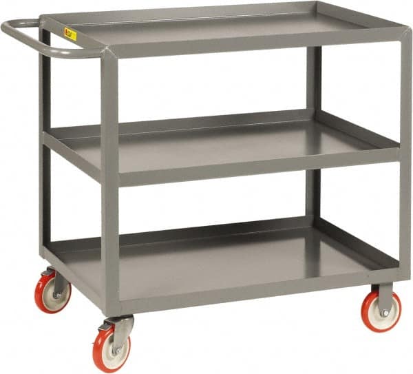 Little Giant - 1,200 Lb Capacity, 18" Wide x 32" Long x 35" High Service Cart - 3 Shelf, Steel, 2 Rigid/2 Swivel Casters - Exact Tooling