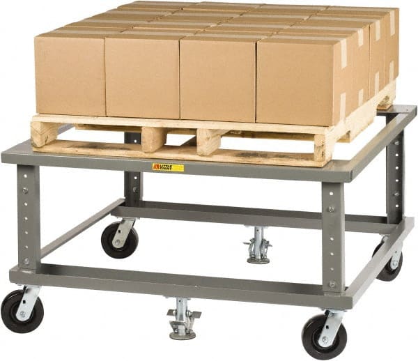 Little Giant - 3,600 Lb Capacity Steel Adjustable Height Pallet Stand - 48" Long x 40" Wide x 24" High, 6" Wheels - Exact Tooling