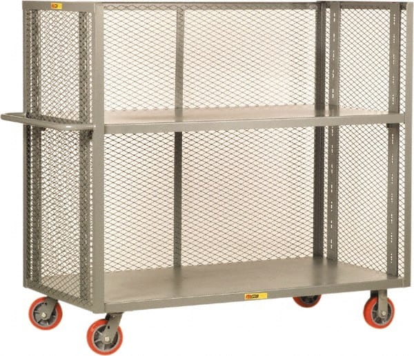 Little Giant - 3,600 Lb Capacity, 2 Shelf, 3-Sided Steel Bulk Truck - 48" Long x 30" Wide x 57" High, 6" Diam Polyurethane Wheels - Exact Tooling