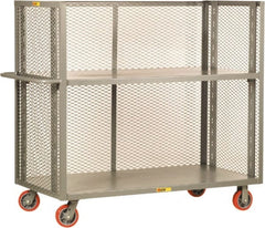 Little Giant - 3,600 Lb Capacity, 2 Shelf, 3-Sided Steel Bulk Truck - 60" Long x 24" Wide x 57" High, 6" Diam Polyurethane Wheels - Exact Tooling