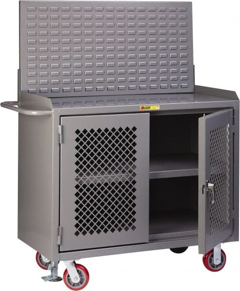 Little Giant - Mobile Bench Cabinet with Louvered Panel - Steel, Gray, 48" Long x 24" Deep x 65" High - Exact Tooling