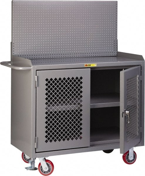 Little Giant - Mobile Bench Cabinet with Pegboard Panel - Steel, Gray, 48" Long x 24" Deep x 65" High - Exact Tooling