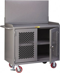 Little Giant - Mobile Bench Cabinet with Pegboard Panel - Steel, Gray, 48" Long x 24" Deep x 65" High - Exact Tooling