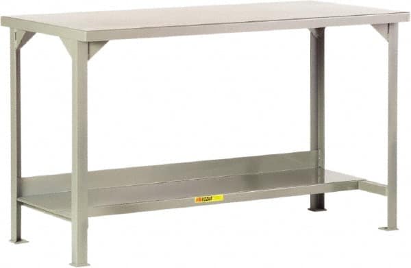 Little Giant - 48 Wide x 24" Deep x 36" High, 12 Gauge Steel Workbench - Edge Turned Down, Fixed Legs, Gray - Exact Tooling