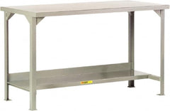 Little Giant - 84 Wide x 36" Deep x 36" High, 12 Gauge Steel Workbench - Edge Turned Down, Fixed Legs, Gray - Exact Tooling