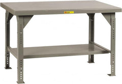 Little Giant - 60 Wide x 36" Deep x 28" High, 7 Gauge Steel Workbench - Comfort Edge, Adjustable Height Legs, Gray - Exact Tooling