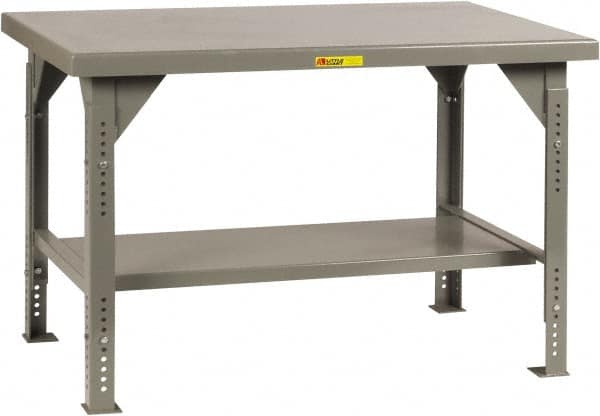 Little Giant - 72 Wide x 36" Deep x 28" High, 7 Gauge Steel Workbench - Comfort Edge, Adjustable Height Legs, Gray - Exact Tooling