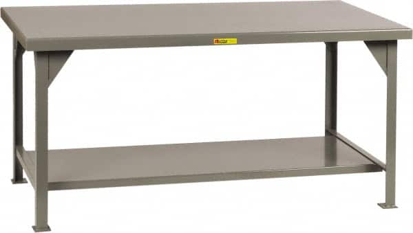 Little Giant - 60 Wide x 36" Deep x 34" High, 7 Gauge Steel Workbench - Comfort Edge, Fixed Legs, Gray - Exact Tooling