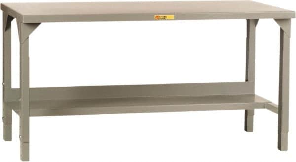 Little Giant - 60 Wide x 30" Deep x 27" High, 12 Gauge Steel Workbench - Edge Turned Down, Adjustable Height Legs, Gray - Exact Tooling