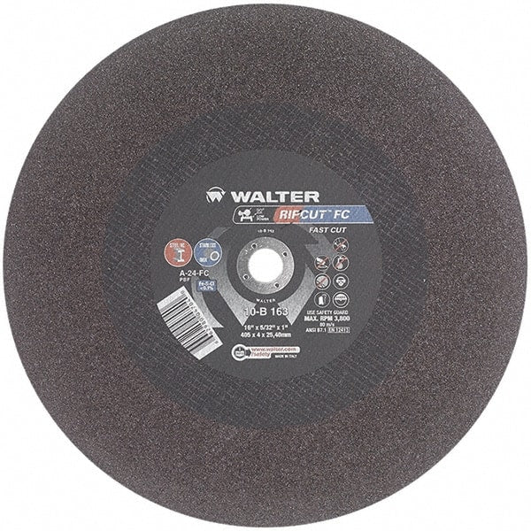 WALTER Surface Technologies - 16" 24 Grit Aluminum Oxide Cutoff Wheel - 5/32" Thick, 1" Arbor, 3,800 Max RPM, Use with Stationary Tools - Exact Tooling