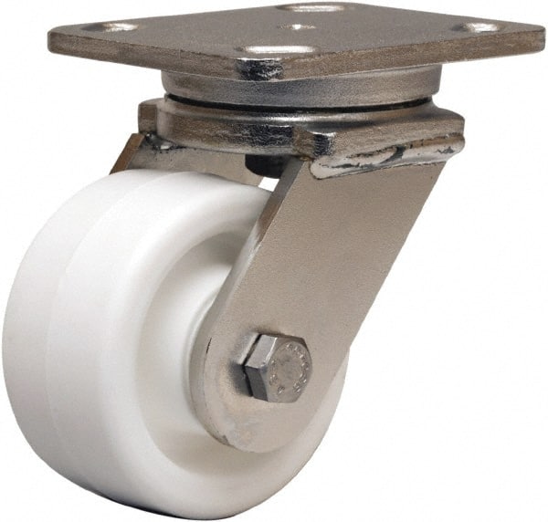 Hamilton - 4" Diam x 2" Wide x 5-5/8" OAH Top Plate Mount Swivel Caster - Polyolefin, 550 Lb Capacity, Delrin Bearing, 4 x 5" Plate - Exact Tooling