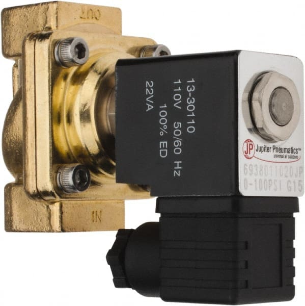 PRO-SOURCE - 3/8", 2/2 Way Stacking Solenoid Valve - 110 VAC, 4.12 CV Rate, 3.98" High x 2.76" Long - Exact Tooling