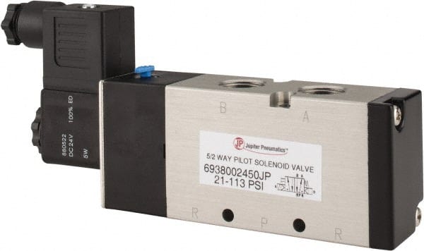 PRO-SOURCE - 3/8", 5/2 Way Single Stacking Solenoid Valve - 24 VDC, 1.9 CV Rate, 2.81" High x 6.22" Long - Exact Tooling