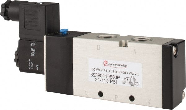 PRO-SOURCE - 3/8", 5/2 Way Single Stacking Solenoid Valve - 110 VAC, 1.9 CV Rate, 2.81" High x 6.22" Long - Exact Tooling