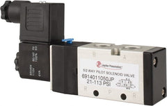 PRO-SOURCE - 1/4", 5/2 Way Single Stacking Solenoid Valve - 110 VAC, 0.98 CV Rate, 2.6" High x 5.12" Long - Exact Tooling