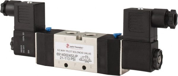 PRO-SOURCE - 1/4", 5/2 Way Double Stacking Solenoid Valve - 24 VDC, 0.98 CV Rate, 2.6" High x 7.76" Long - Exact Tooling