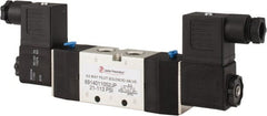 PRO-SOURCE - 1/4", 5/2 Way Double Stacking Solenoid Valve - 110 VAC, 0.98 CV Rate, 2.6" High x 7.76" Long - Exact Tooling