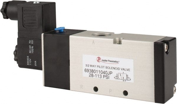 PRO-SOURCE - 3/8", 3/2 Way Single Stacking Solenoid Valve - 110 VAC, 1.38 CV Rate, 2.81" High x 6.22" Long - Exact Tooling