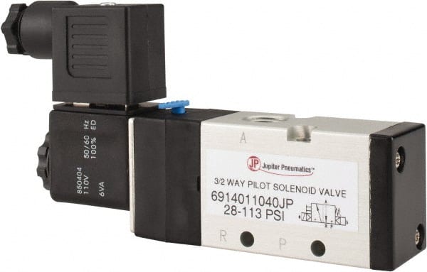 PRO-SOURCE - 1/4", 3/2 Way Single Stacking Solenoid Valve - 110 VAC, 0.98 CV Rate, 2.6" High x 5.12" Long - Exact Tooling