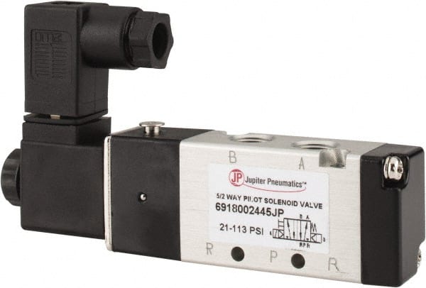 PRO-SOURCE - 1/8", 5/2 Way Body Ported Stacking Solenoid Valve - 24 VDC, 0.6 CV Rate, 1.36" High x 3.88" Long - Exact Tooling