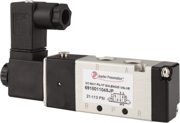PRO-SOURCE - 1/8", 5/2 Way Body Ported Stacking Solenoid Valve - 110 VAC, 0.6 CV Rate, 1.36" High x 3.88" Long - Exact Tooling