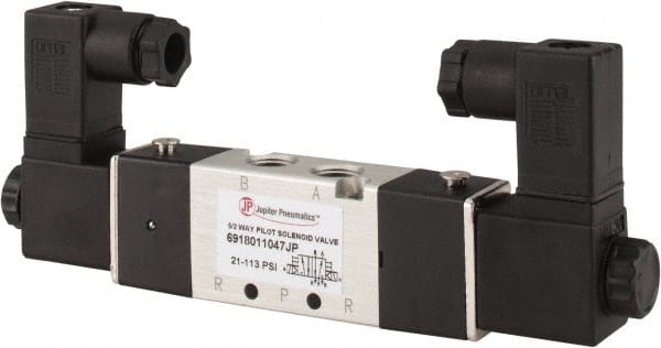 PRO-SOURCE - 1/8", 5/2 Way Body Ported Stacking Solenoid Valve - 110 VAC, 1.36 CV Rate, 1.36" High x 5.43" Long - Exact Tooling