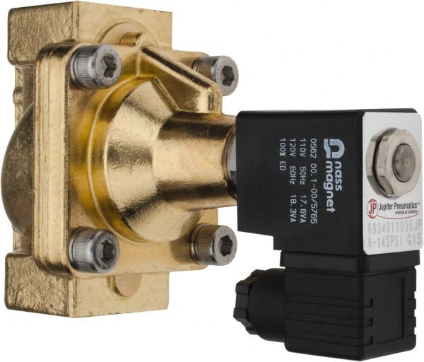 PRO-SOURCE - 3/4", 2/2 Way Steam Series Stacking Solenoid Valve - 110 VAC, 12 CV Rate, 4.98" High x 3.94" Long - Exact Tooling